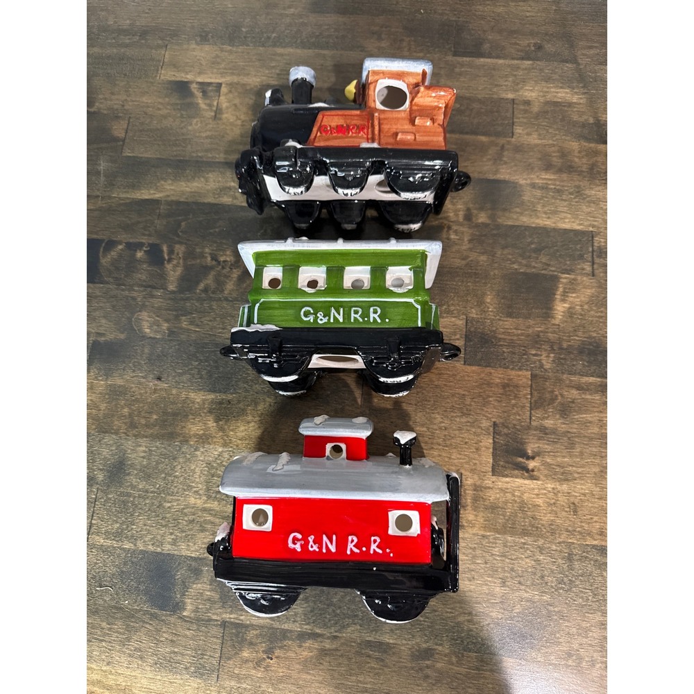 Vintage Dept 56 Ceramic Christmas Train Set G&N R.R. Locomotive 3 Piece 1980s